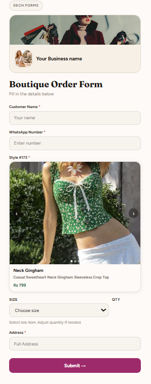 Boutique Order Form