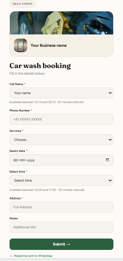 Service Booking Form